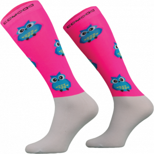 Skarpety jeździeckie z mikrofibry Design sowy różowe neon